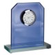 TROPHY AWARD CLOCK in Blue Glass with White Base.