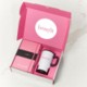 NOTE BOOK, PEN AND WHITE TRAVEL MUG PINK CORPORATE GIFT BOX.