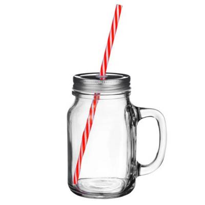 Picture of ENGRAVED MASON JAR with Lid & Stripe Straw.