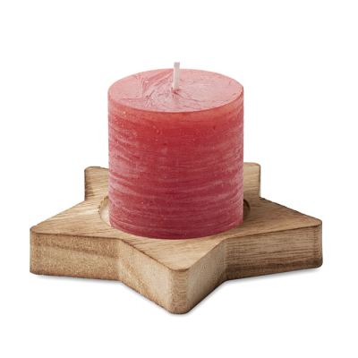 Picture of CANDLE ON STAR WOOD BASE in Red.