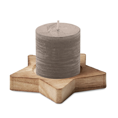 Picture of CANDLE ON STAR WOOD BASE in Grey.