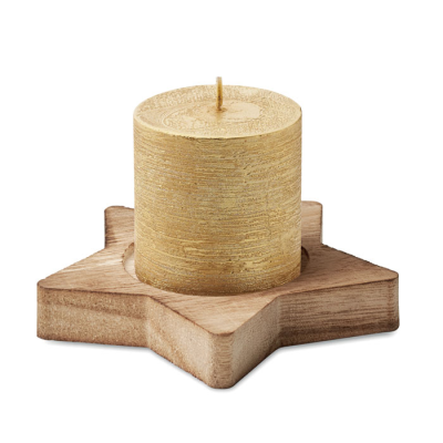 Picture of CANDLE ON STAR WOOD BASE in Gold.