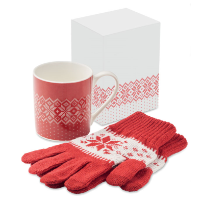 Picture of WINTER GIFT MUG AND GLOVES SET in Red