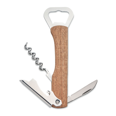 Picture of 3 in 1 Bamboo Bottle Opener in Brown.