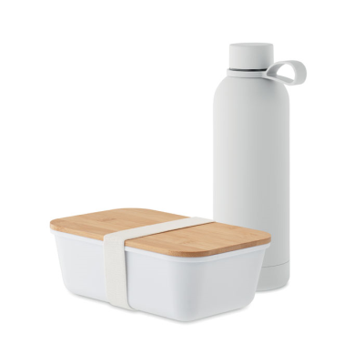 Picture of LUNCH BOX BOTTLE GIFT SET in White.