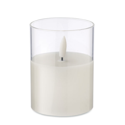 Picture of LED WAX CANDLE in Glass Holder in White.