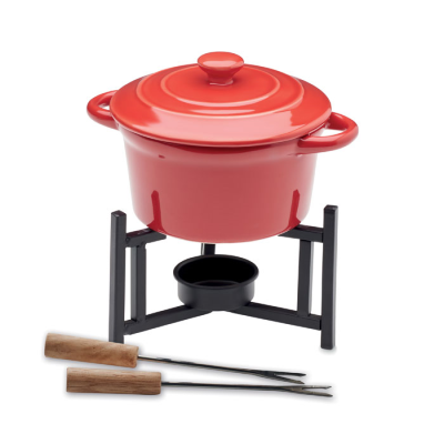 Picture of CERAMIC POTTERY FONDUE SET 300 ML in Red.