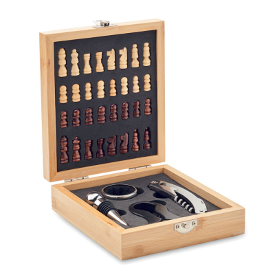 Picture of CHESS BOARD WINE SET in Brown.