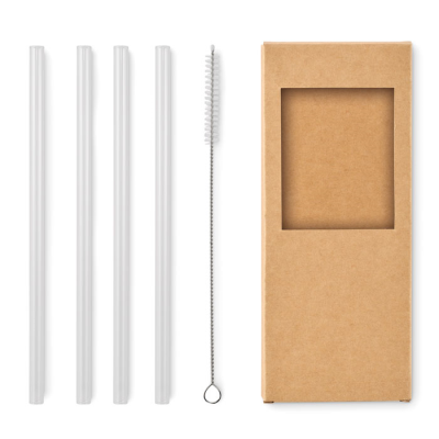 Picture of 4 REUSABLE GLASS STRAWS in Brown