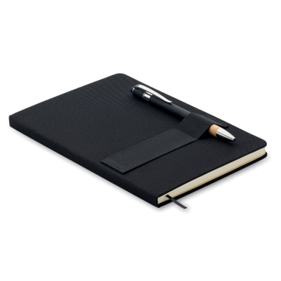 Picture of A5 RPET NOTE BOOK with Pen in Black.