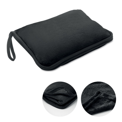 Picture of 2 in 1 Travel Blanket Set in Black.