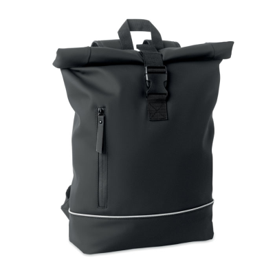 Picture of LAPTOP 15 INCH ROLL TOP PU BACKPACK RUCKSACK in Black.