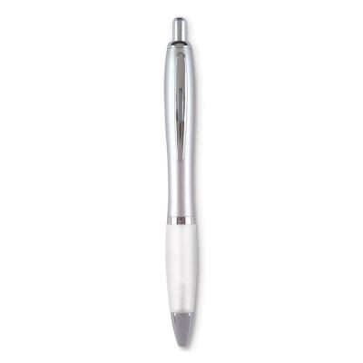 Picture of RIO SATIN BLUE INK BALL PEN in White.