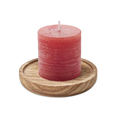 Picture of CANDLE ON ROUND WOOD BASE in Red