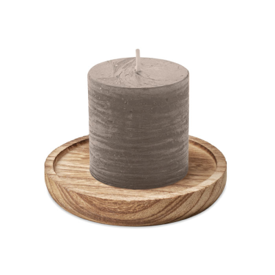 Picture of CANDLE ON ROUND WOOD BASE in Grey.