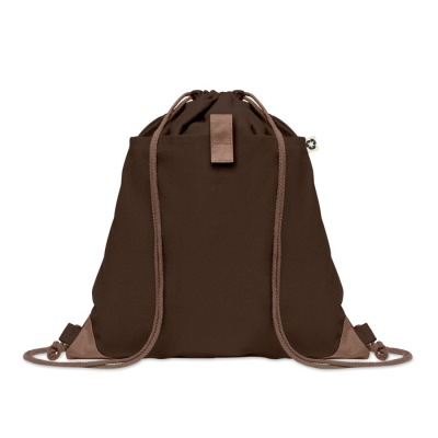 Picture of RECYCLED COTTON DRAWSTRING BAG in Brown.