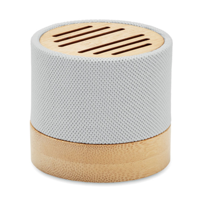 Picture of BAMBOO RPET CORDLESS SPEAKER in White.