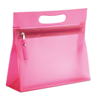 Clear Transparent Ladies Cosmetics Vanity Bag In Fuchsia Pink