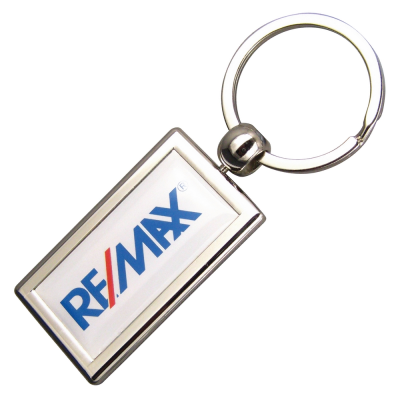 Picture of RECTANGULAR ZINC ALLOY DOMED KEYRINGS.