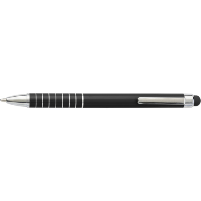 Picture of ALUMINIUM METAL BALL PEN with Stylus in Black.