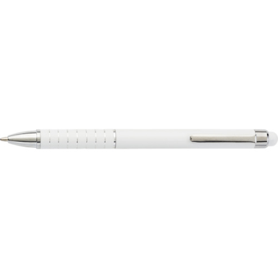 Picture of ALUMINIUM METAL BALL PEN with Stylus in White.