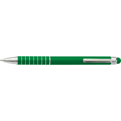 Picture of ALUMINIUM METAL BALL PEN with Stylus in Green.