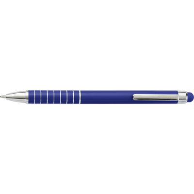 Picture of ALUMINIUM METAL BALL PEN with Stylus in Cobalt Blue.