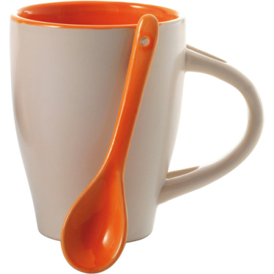 Picture of COFFEE MUG with Spoon (300Ml) in Orange.