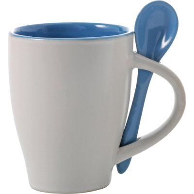 Picture of COFFEE MUG with Spoon (300Ml) in Light Blue.