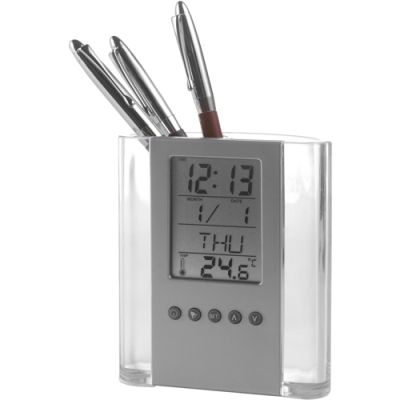 Picture of PEN HOLDER with Clock in Black & Silver.