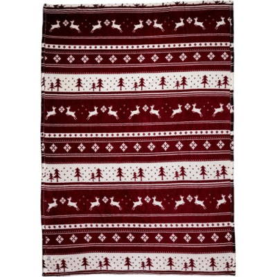 Picture of FLANNEL FLEECE SNOWMEN BLANKET (260G) in Burgundy