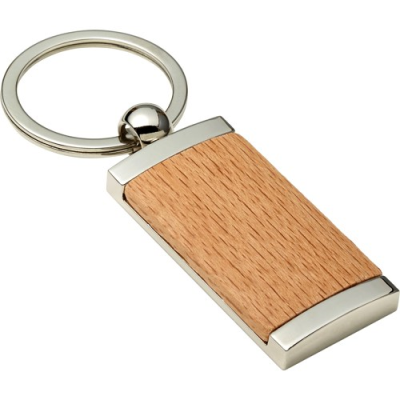 Picture of METAL AND WOOD KEY HOLDER KEYRING in Brown