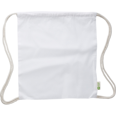 Picture of RECYCLED COTTON DRAWSTRING BAG in White.