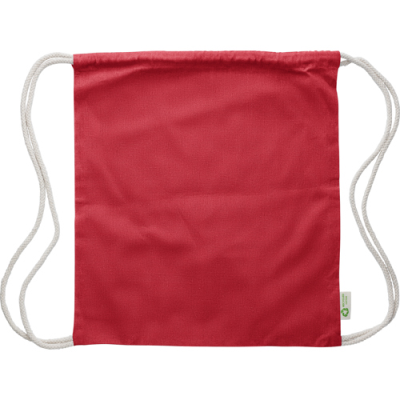 Picture of RECYCLED COTTON DRAWSTRING BAG in Red.