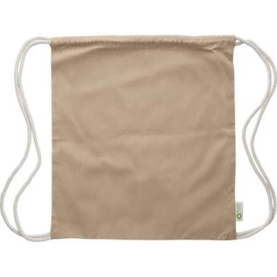 Picture of RECYCLED COTTON DRAWSTRING BAG in Khaki.