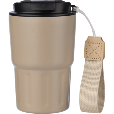 Picture of STAINLESS STEEL METAL DOUBLE WALLED TRAVEL MUG (320ML) in Beige