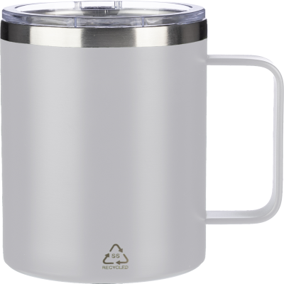 Picture of STAINLESS STEEL METAL DOUBLE WALLED TRAVEL MUG (300 ML) in White