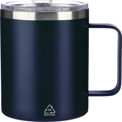 Picture of STAINLESS STEEL METAL DOUBLE WALLED TRAVEL MUG (300 ML) in Blue