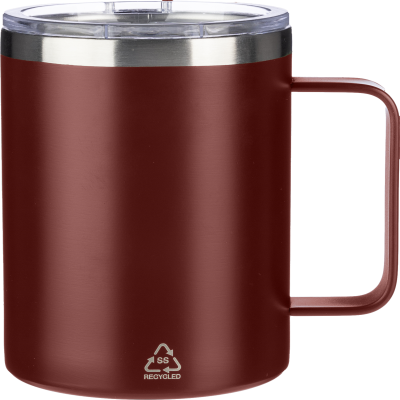 Picture of RECYCLED DOUBLE WALLED TRAVEL MUG (300 ML) in Burgundy