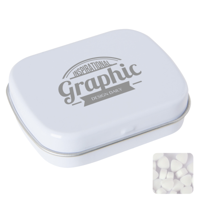 Picture of FLAT HINGED TIN with Sugar Free Mints in White