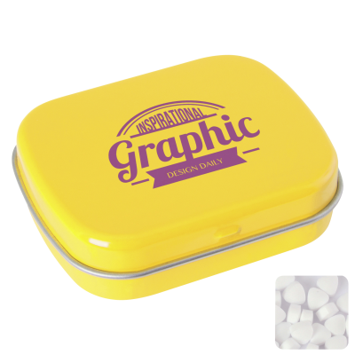 Picture of FLAT HINGED TIN with Sugar Free Mints in Yellow