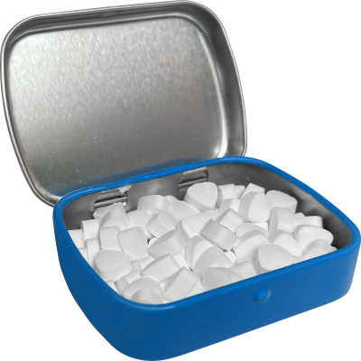 Picture of FLAT HINGED TIN with Sugar Free Mints in Light Blue