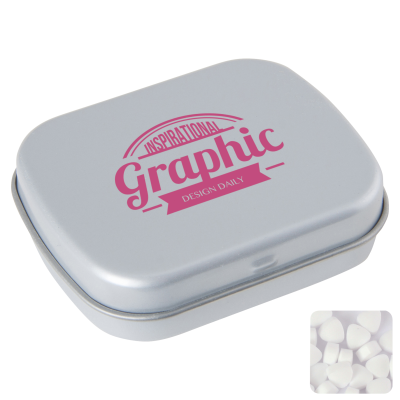 Picture of FLAT HINGED TIN with Sugar Free Mints in Pale Grey.