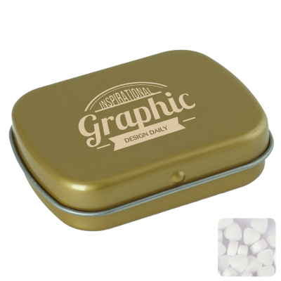 Picture of FLAT HINGED TIN with Sugar Free Mints in Gold