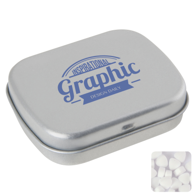 Picture of FLAT HINGED TIN with Sugar Free Mints in Silver