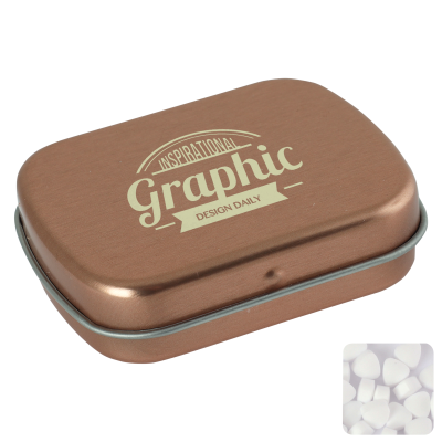 Picture of FLAT HINGED TIN with Sugar Free Mints in Rose Gold