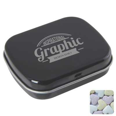 Picture of FLAT HINGED TIN with Fruit Heart Sweets in Black