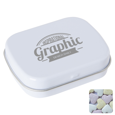 Picture of FLAT HINGED TIN with Fruit Heart Sweets in White