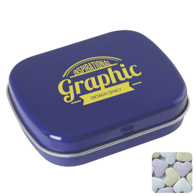 Picture of FLAT HINGED TIN with Fruit Heart Sweets in Blue