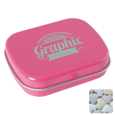 Picture of FLAT HINGED TIN with Fruit Heart Sweets in Pink